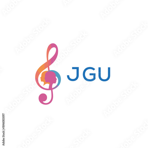“Creative music logo with human silhouettes and treble clef in gradient colors, JGU Later Logo, modern artistic design isolated on white background” 

JGU music logo, JGU treble clef, JGU human silhou