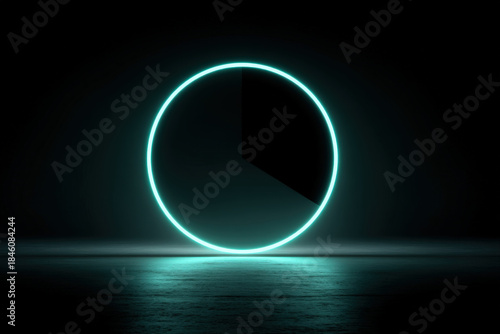 Neon cyan semicircle gauge with glowing highlighted sector on dark background