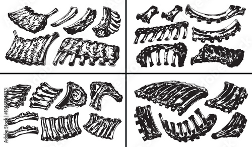 Meat Cuts Vector, Butcher Diagram Illustration, Beef Pork Sections, Meat Chart Design, Culinary Meat Icons, Restaurant Meat Guide, Cooking Meat Illustration, Food Ingredient Vector, Butchery Diagram A