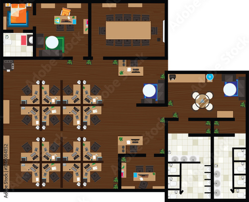 Office Top View Floor Plan Interior Design Workplace Vector