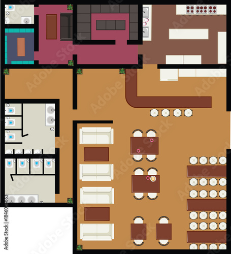 Floor Plan Cafe Interior Small Bar Restaurant Top View Vector