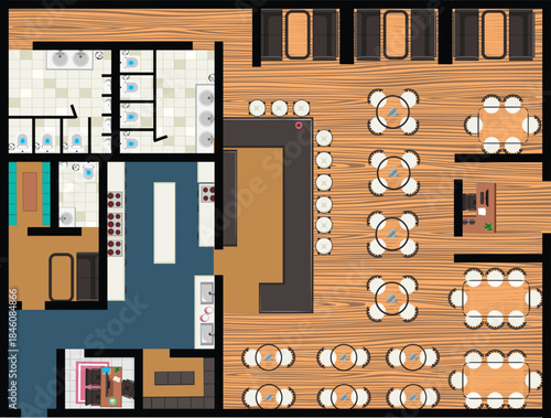 Restaurant Floor Plan Layout Interior Top View Vector