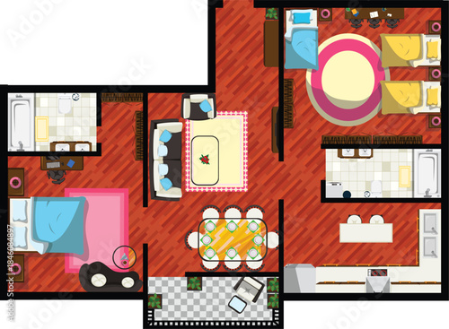 Top View House Interior Design Architect Vector