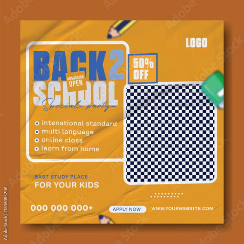Back to School Creative Design Template.
Back to School Promotion Banner.
Modern Back to School Education Template.
Back to School Sale Social Media Post.
School Admission Poster Design.