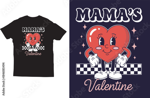 Cute Mama’s Valentine T‑Shirt Design with Smiling Heart  Character Illustration