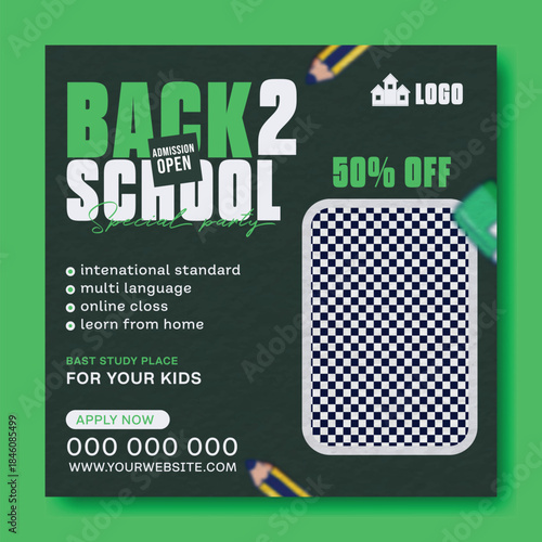 Back to School Creative Design Template.
Back to School Promotion Banner.
Modern Back to School Education Template.
Back to School Sale Social Media Post.
School Admission Poster Design.