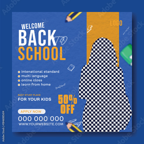 Back to School Creative Design Template.
Back to School Promotion Banner.
Modern Back to School Education Template.
Back to School Sale Social Media Post.
School Admission Poster Design.