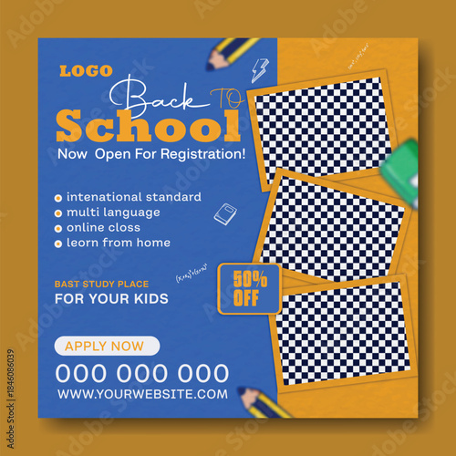Back to School Creative Design Template.
Back to School Promotion Banner.
Modern Back to School Education Template.
Back to School Sale Social Media Post.
School Admission Poster Design.
