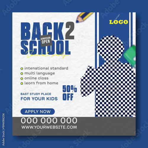 Back to School Creative Design Template.
Back to School Promotion Banner.
Modern Back to School Education Template.
Back to School Sale Social Media Post.
School Admission Poster Design.