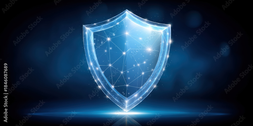 Fototapeta premium Secure data shield glowing digital network protecting information with futuristic blue light