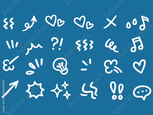 Line movement effect element, express anime effect decoration icon. Hand drawn cute doodle line element arrow, emphasis, shock, sparkle vector art and illustration white element black and white