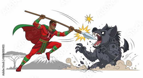 Superhero fighting a ferocious hyena in an epic battle.