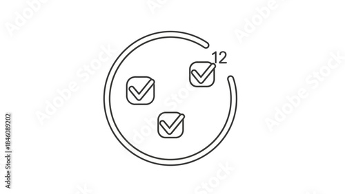 Minimalist checklist icon with three checked boxes within a circular outline emphasizing task