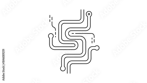 Minimalist Circuit Design Illustration Featuring Dynamic Pathways and Flow