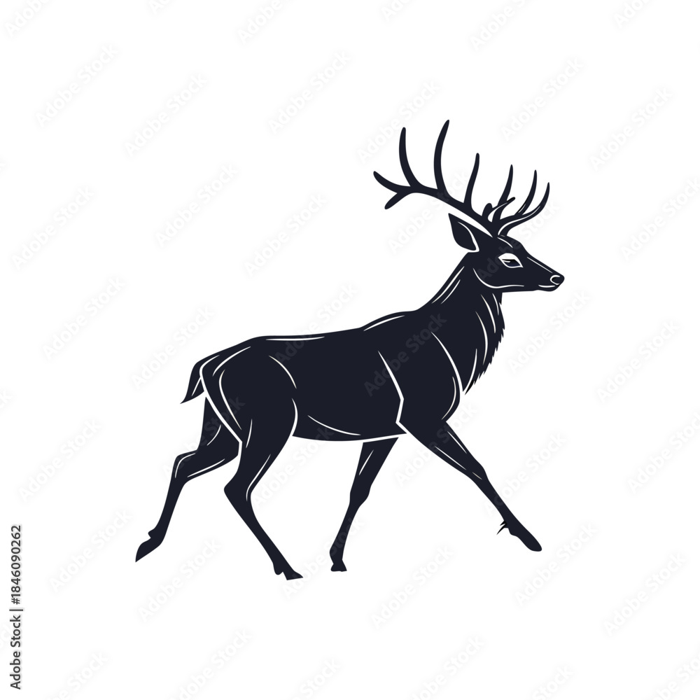 Fototapeta premium Running Stag Deer Silhouette Vector Illustration