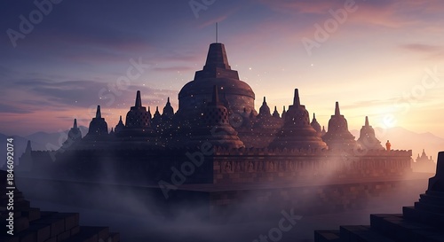 Majestic Borobudur Temple at Dawn - A Spiritual Journey.