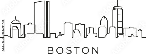 Boston city skyline continuous line art vector illustration