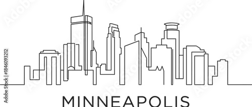 Minneapolis city skyline single line outline vector illustration