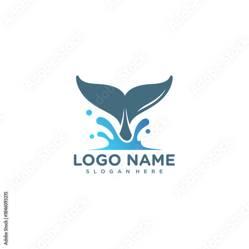 Modern whale tail logo design with ocean splash concept for marine brand identity and business use