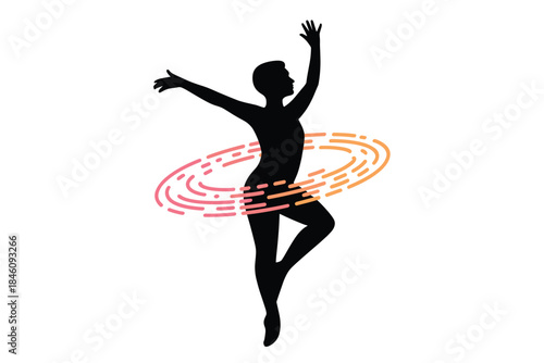 Elegant dancer in dynamic pose with colorful motion lines
