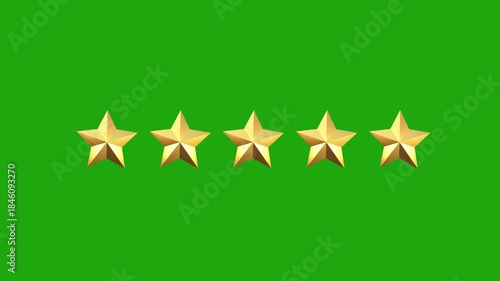 5 Stars Rating animation on green screen background. High-quality 3D animation of five golden stars symbolizing rating, review, quality, and customer satisfaction.