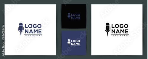 Microphone logo design for podcast, radio, voice recording, and modern audio brand identity