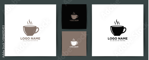 Minimalist coffee cup logo with steam symbol representing cafe, coffee shop, hot beverage, and warm modern branding design