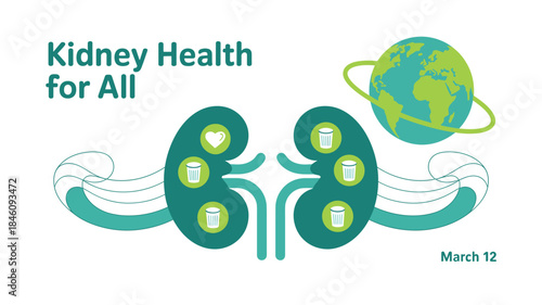 Kidney Health for All awareness campaign graphic with green kidneys globe