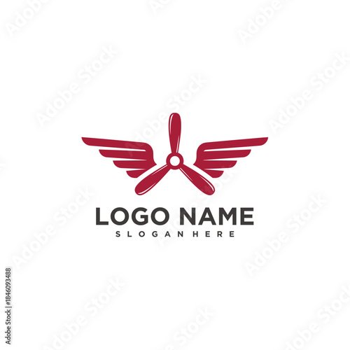 Minimalist winged propeller logo symbolizing aviation, flight, speed, engineering, and professional modern branding