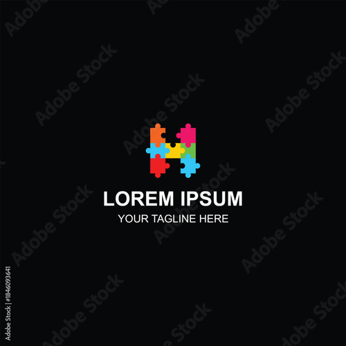 Colorful Puzzle Jigsaw Letter H Logo Design Icon Template with Creative Illustration