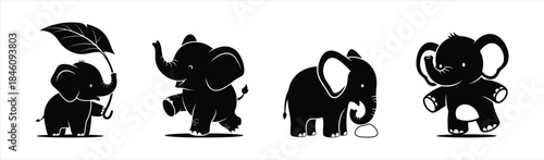 Charming Collection of Playful Baby Elephant Silhouettes Expressing Joy and Whimsy