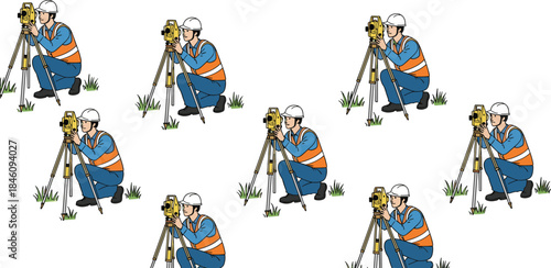 Professional surveyor or construction engineer man using total station digital theodolite equipment on construction site land surveying measurement topography project concept