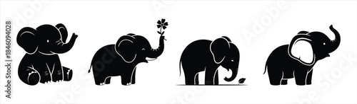 Adorable Black Elephant Silhouettes Collection with Various Poses and Playful Gestures