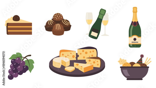 Delightful Food Selection: A visual feast featuring a variety of delectable foods. An assortment of treats, from chocolate truffles to cheese selections. Perfect for foodies, culinary projects.