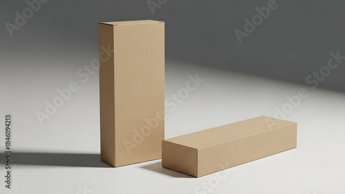 Two Blank Slim Brown Cardboard Boxes Mockup for Product Packaging