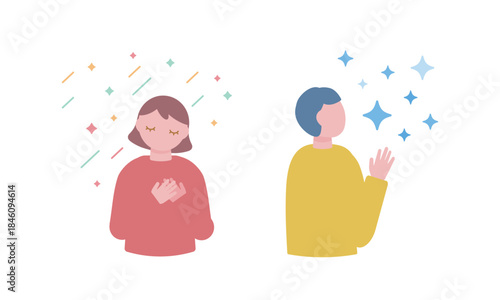 星に願いを込める男女のイラスト – 希望・未来・願望の象徴