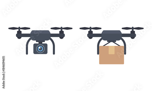 カメラと荷物を搭載したドローンのイラスト – 空撮・物流テクノロジー