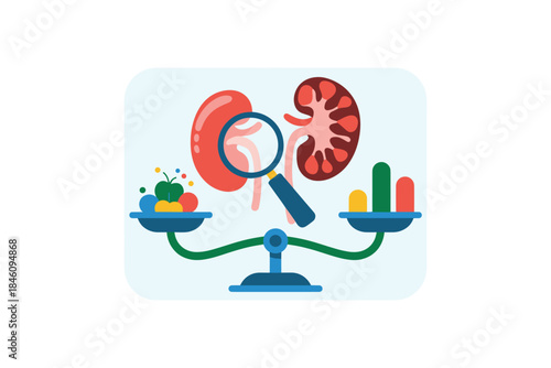 Healthy lifestyle balance concept with food and supplements on a scale