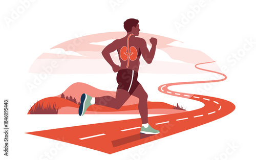 Man running on road with kidneys and lungs exposed