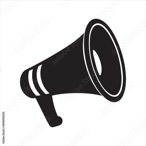 A black and white megaphone icon on transparent background silhouette