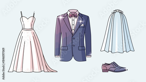 Elegant wedding attire for couple in formal event