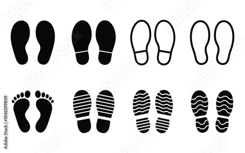 Footprint and Shoeprint Icons Set: Barefoot and Shoe Marks