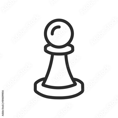 A minimalist line drawing of a chess pawn with a round head and a narrow base, drawn in black lines on a pure white background