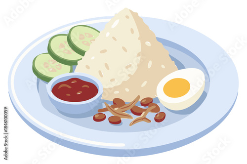 Fatty rice nasi lemak on a blue plate