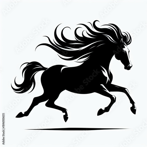 Galloping Grace: A dynamic silhouette of a horse in full gallop. The powerful animal embodies strength, freedom, and the untamed spirit of the open plain.