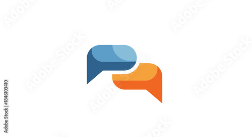 Modern communication icon with speech bubbles in blue and orange representing dialogue and