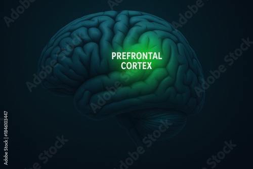Human brain highlighting prefrontal cortex region for neuroscience study