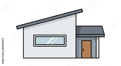 Modern minimalist house with sloped roof and large window design for contemporary living