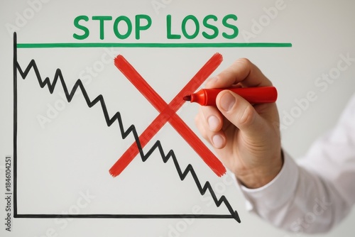 Hand drawing stop loss concept on financial chart for investment risk management