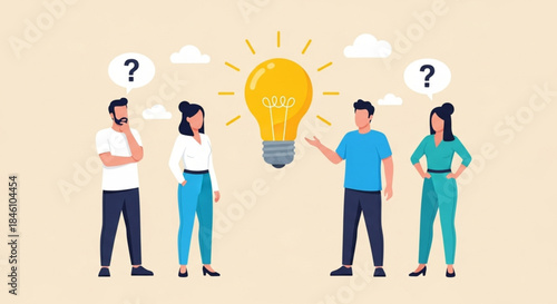 Brainstorming Session with Diverse Group Generating Ideas Together in Collaborative Environment Concept Illustration